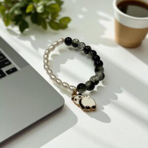 Panda Charm Black & White Beaded Bracelet