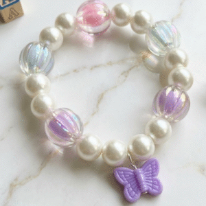 Little Lavender Butterfly & Glow Bead Stretch Bracelet