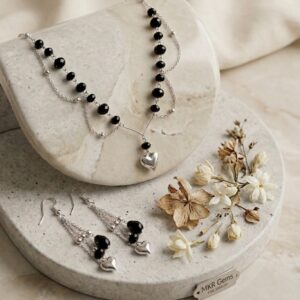 Silver Tassel Heart Jewelry Set